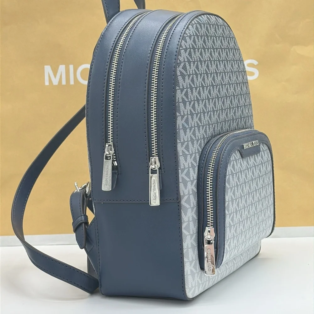 MICHAEL KORS Jaycee Medium Ombré Signature Logo Zip Pocket Backpack Navy NWT